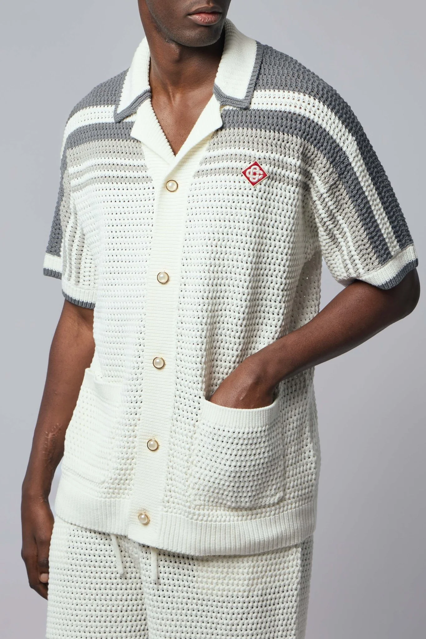 White Stripe Short Sleeve Polo Shirt - Image 3