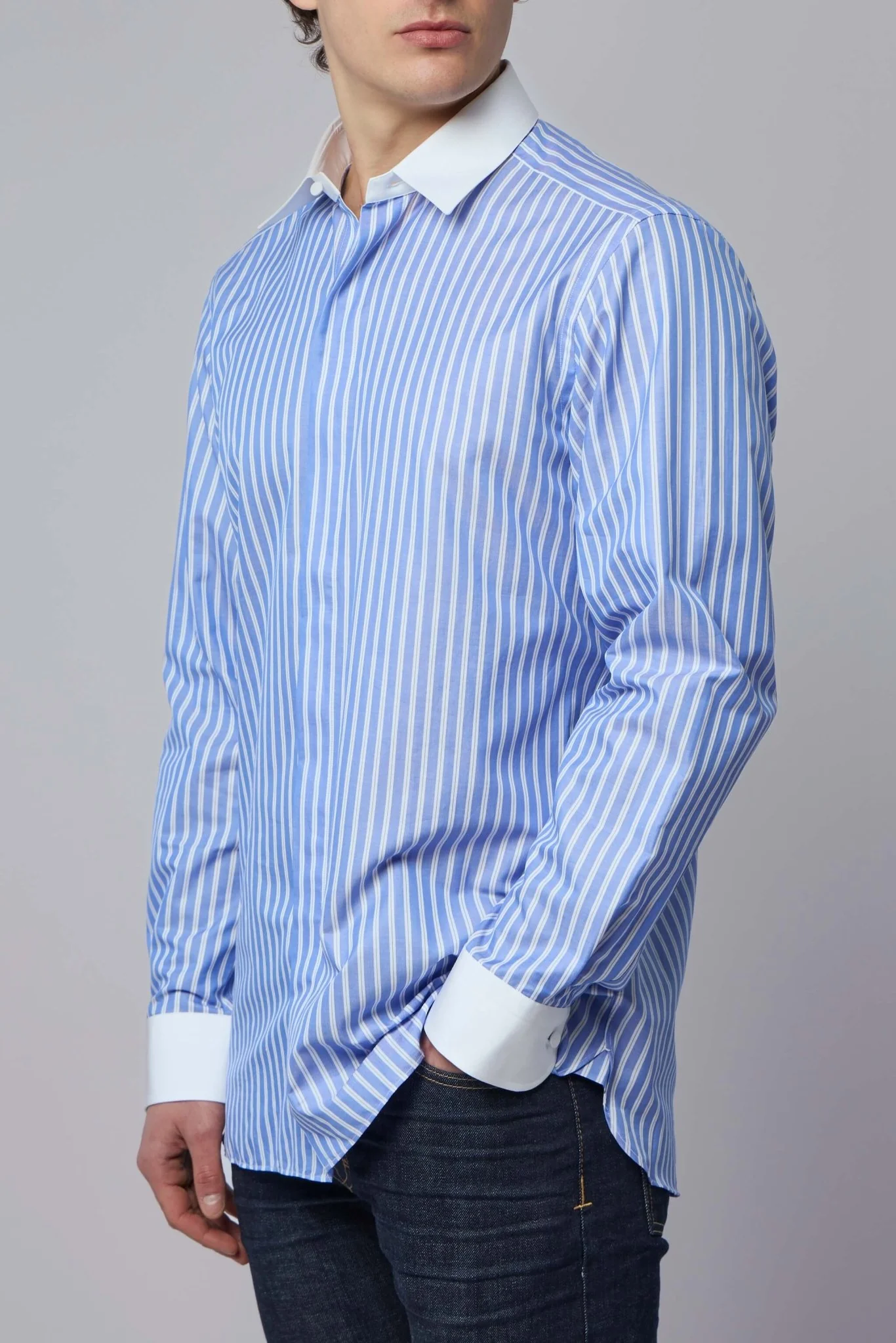 Wide Stripe Contrast Classic Fit Shirt - Image 5