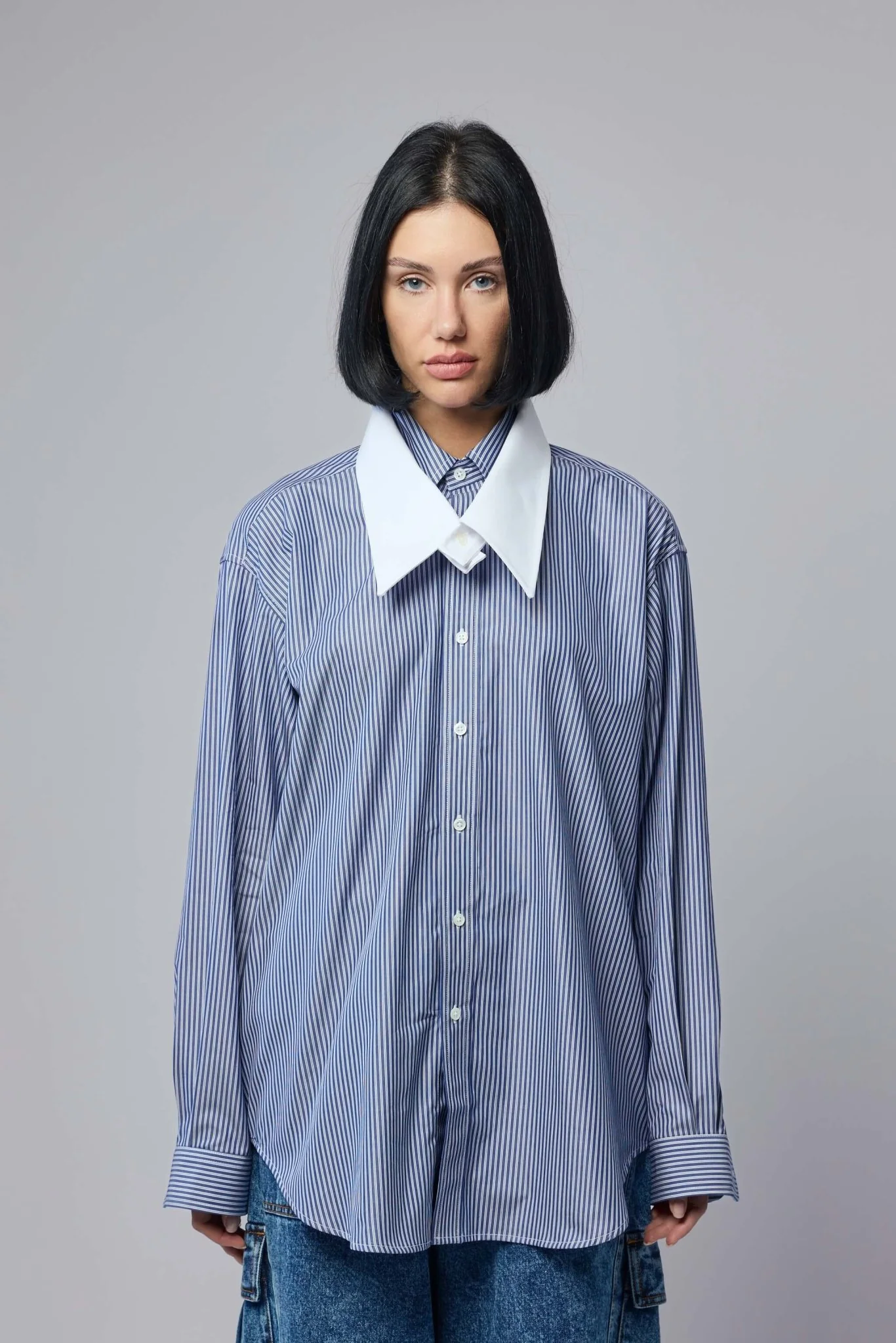 Women Striped Fly Away Collar Button Down Woven - Image 2