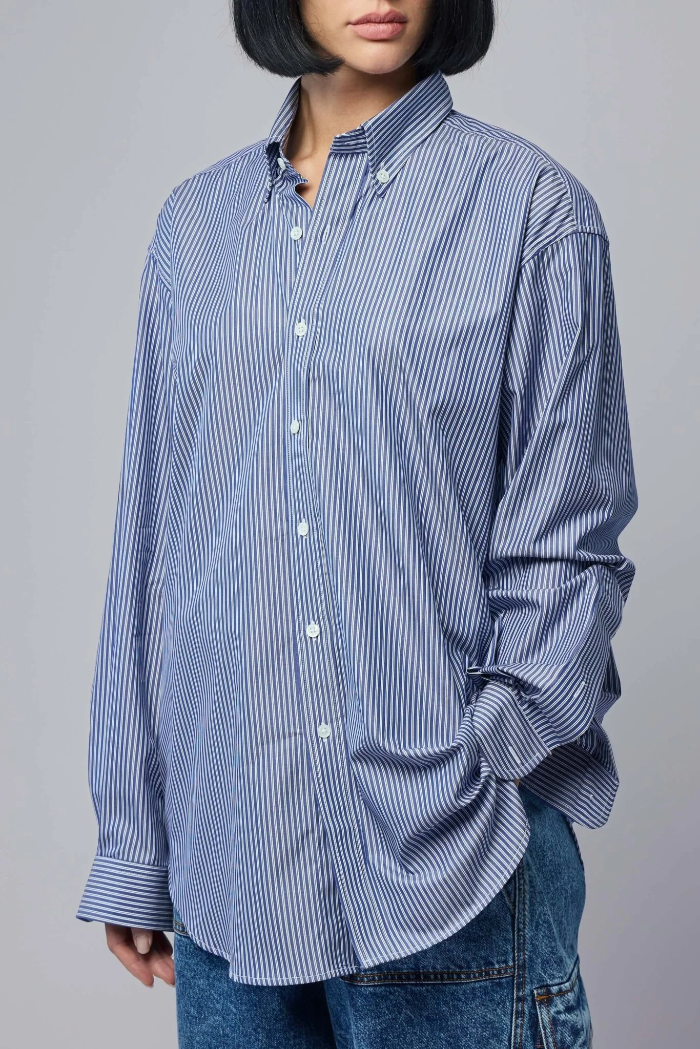 Women Striped Fly Away Collar Button Down Woven - Image 3