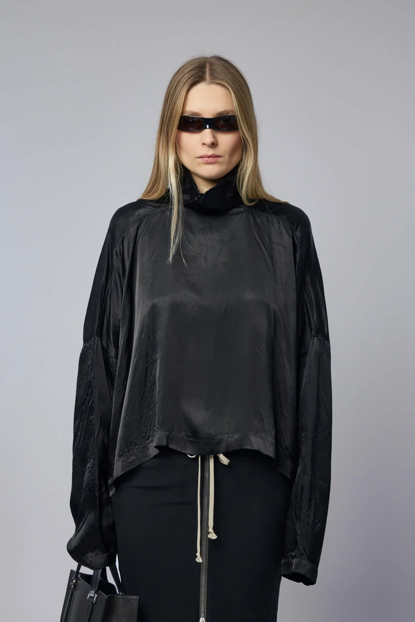 Woven T-shirt - Jumbo Tabard Cropped Top Black
